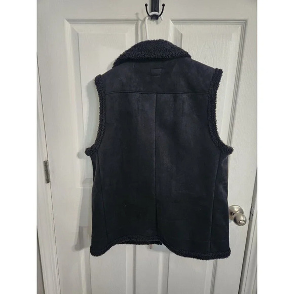 Ralph Lauren LRL black label faux shearling suade moto vest punk woman LG - Picture 2 of 10